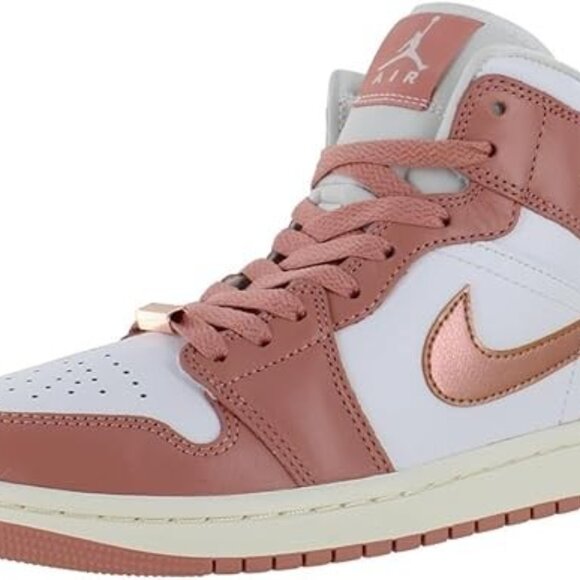 Jordan Womens Air 1 MID SE Sneakers Red Stardust/Metallic Copper - Picture 3 of 5